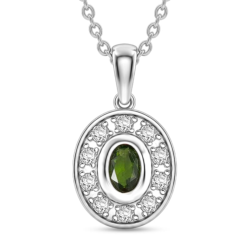 Chrome Diopside and White Corundum 0.50 ctw Pendant Necklace in Rhodium Over Sterling Silver 18-20 Inches