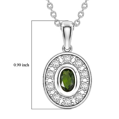 Chrome Diopside and White Corundum 0.50 ctw Pendant Necklace in Rhodium Over Sterling Silver 18-20 Inches