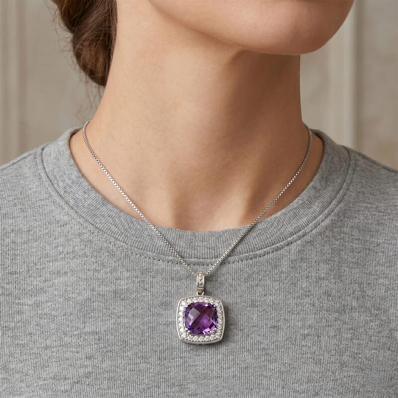 Rose De France Amethyst and White Corundum 6.00 ctw Pendant Necklace in Rhodium Over Sterling Silver 18-20 Inches