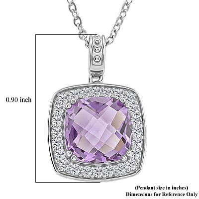 Rose De France Amethyst and White Corundum 6.00 ctw Pendant Necklace in Rhodium Over Sterling Silver 18-20 Inches