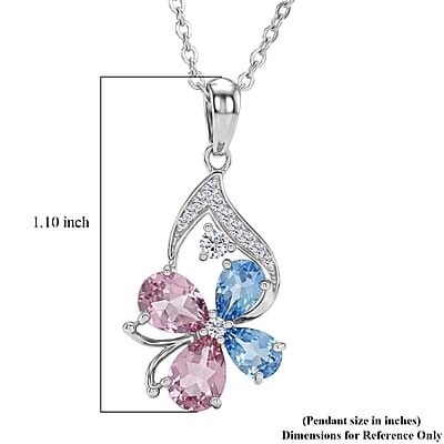 Pink Quartz and Multi Gemstone 4.20 ctw Pendant Necklace in Rhodium Over Sterling Silver 18-20 Inches