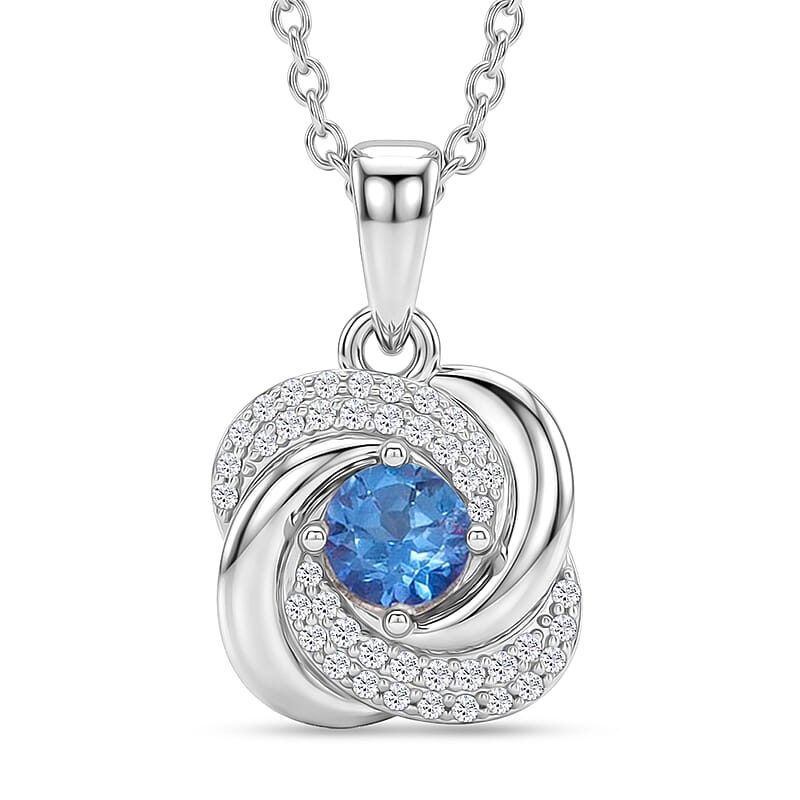 Odyssey Tanzanite Quartz and White Corundum 0.70 ctw Pendant Necklace in Rhodium Over Sterling Silver 18-20 Inches