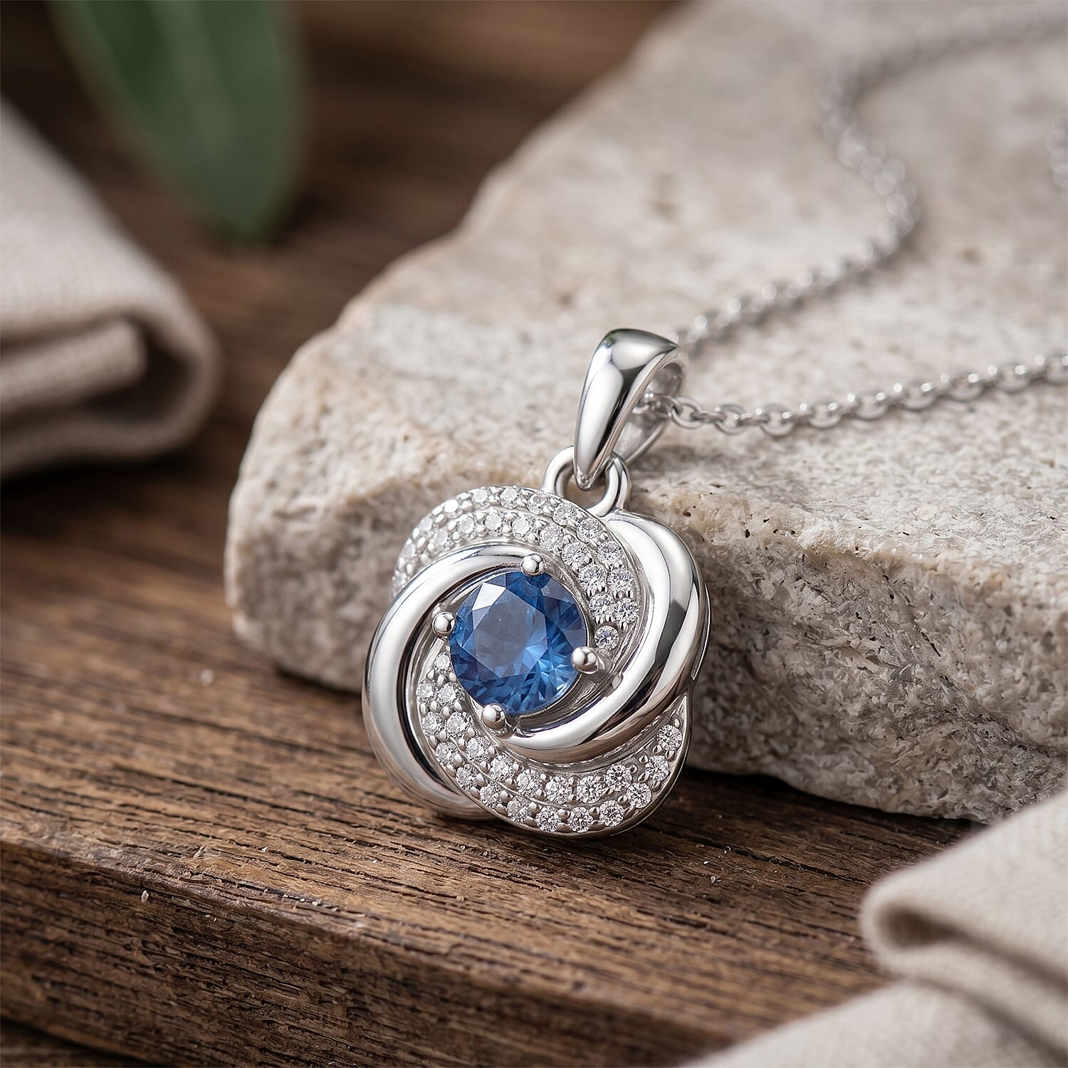 Odyssey Tanzanite Quartz and White Corundum 0.70 ctw Pendant Necklace in Rhodium Over Sterling Silver 18-20 Inches