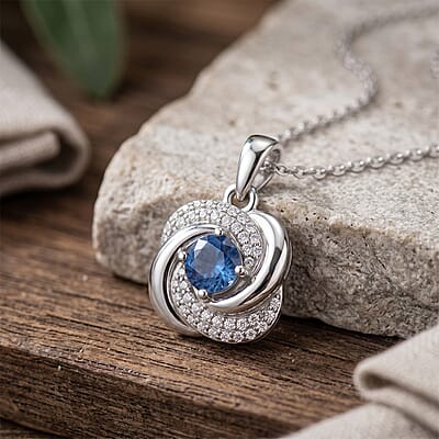 Odyssey Tanzanite Quartz and White Corundum 0.70 ctw Pendant Necklace in Rhodium Over Sterling Silver 18-20 Inches
