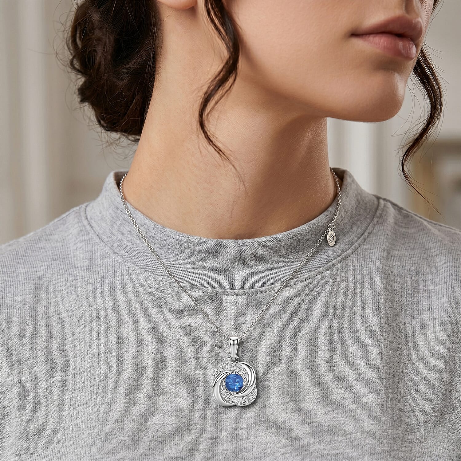 Odyssey Tanzanite Quartz and White Corundum 0.70 ctw Pendant Necklace in Rhodium Over Sterling Silver 18-20 Inches