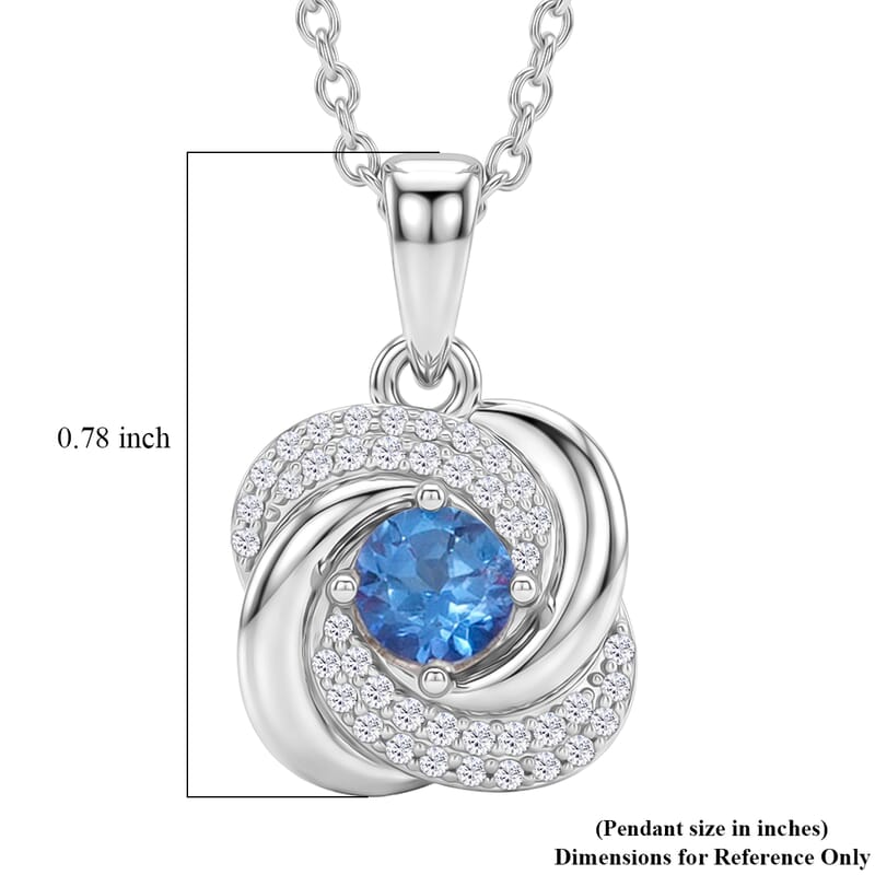 Odyssey Tanzanite Quartz and White Corundum 0.70 ctw Pendant Necklace in Rhodium Over Sterling Silver 18-20 Inches