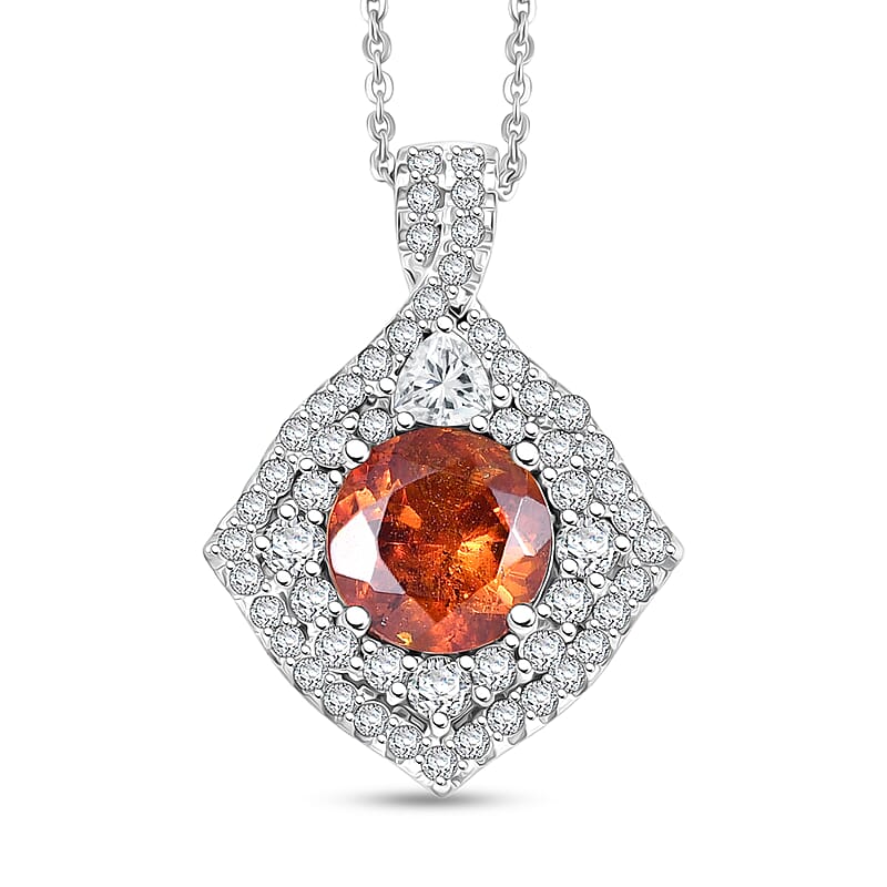 Certified & Appraised D'Joy Premium Picos Altos Sphalerite and Moissanite 3.60 ctw Pendant Necklace in Rhodium Over Sterling Silver (20 Inches)