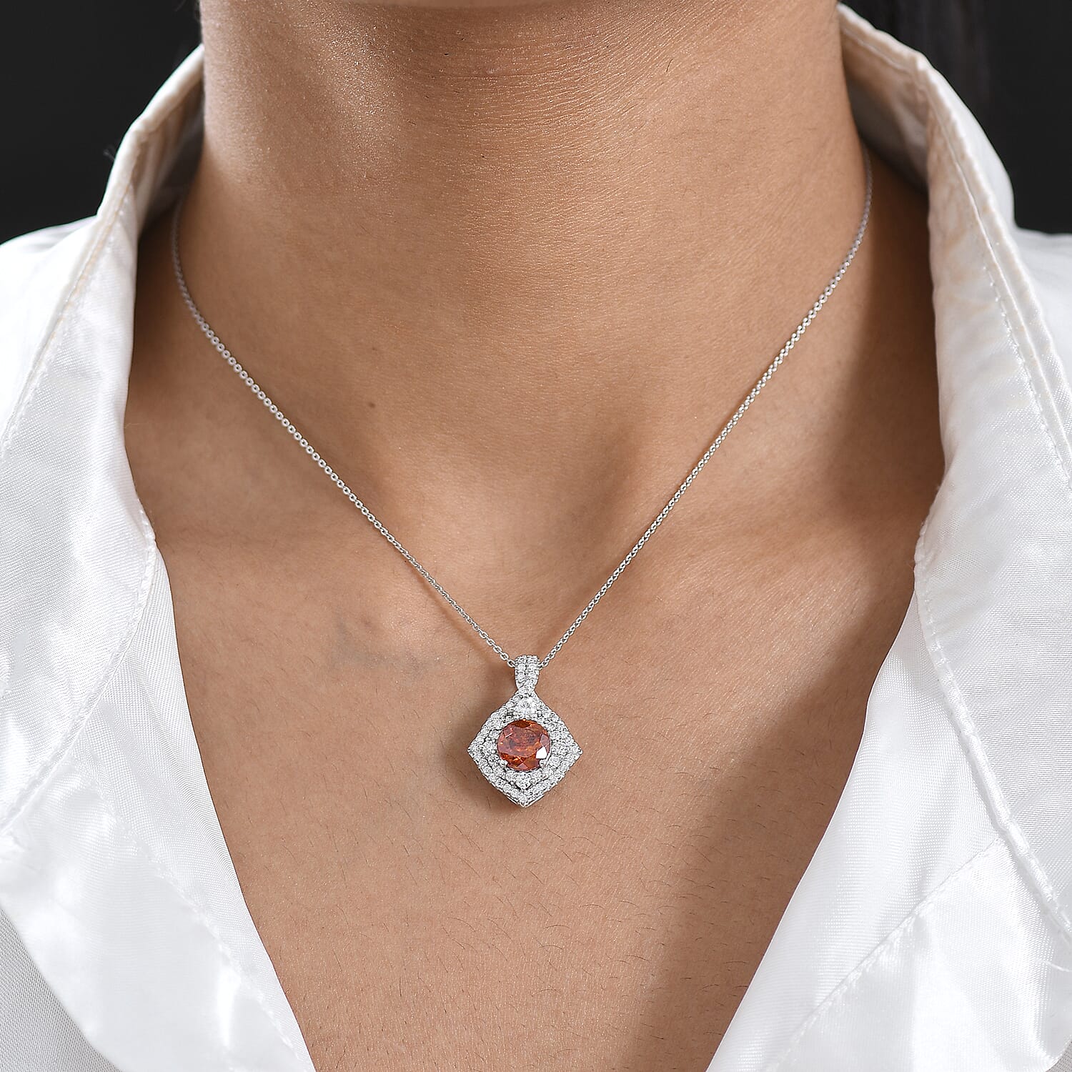 Certified & Appraised D'Joy Premium Picos Altos Sphalerite and Moissanite 3.60 ctw Pendant Necklace in Rhodium Over Sterling Silver (20 Inches)