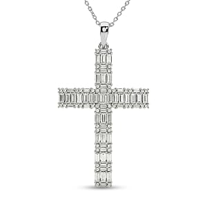 D'Joy Moissanite 2.50 ctw Men's Cross Pendant Necklace in Rhodium Over Sterling Silver (24 Inches)