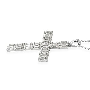 D'Joy Moissanite 2.50 ctw Men's Cross Pendant Necklace in Rhodium Over Sterling Silver (24 Inches)