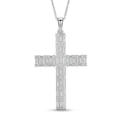 D'Joy Moissanite 2.50 ctw Men's Cross Pendant Necklace in Rhodium Over Sterling Silver (24 Inches)