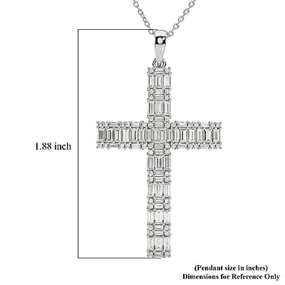 D'Joy Moissanite 2.50 ctw Men's Cross Pendant Necklace in Rhodium Over Sterling Silver (24 Inches)