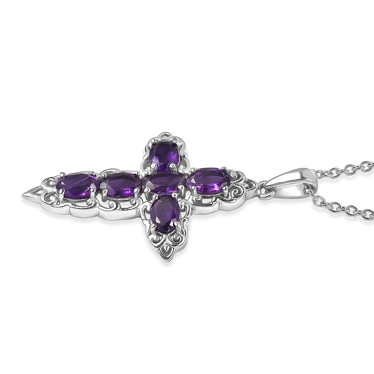 EverTrue African Amethyst 3.15 ctw Earrings and Pendant Necklace (20 Inches) in Stainless Steel