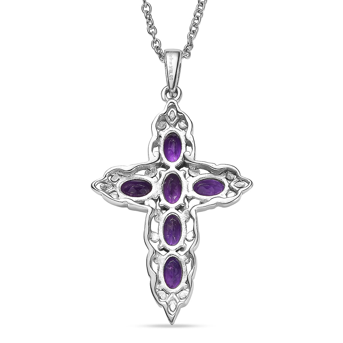 EverTrue African Amethyst 3.15 ctw Earrings and Pendant Necklace (20 Inches) in Stainless Steel
