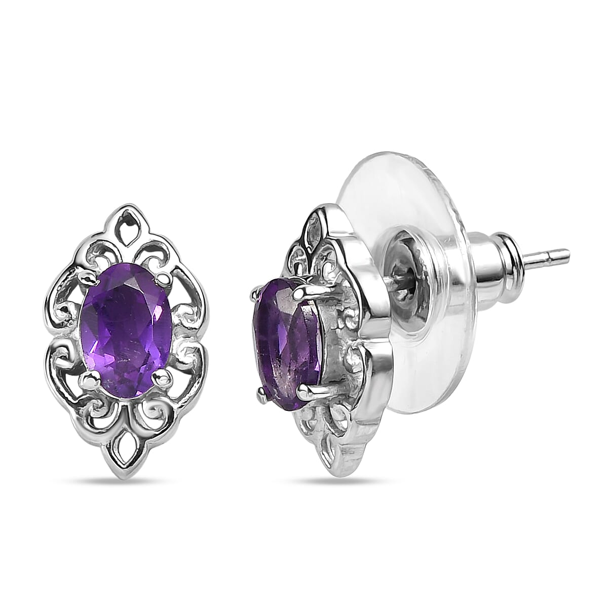 EverTrue African Amethyst 3.15 ctw Earrings and Pendant Necklace (20 Inches) in Stainless Steel image number 6