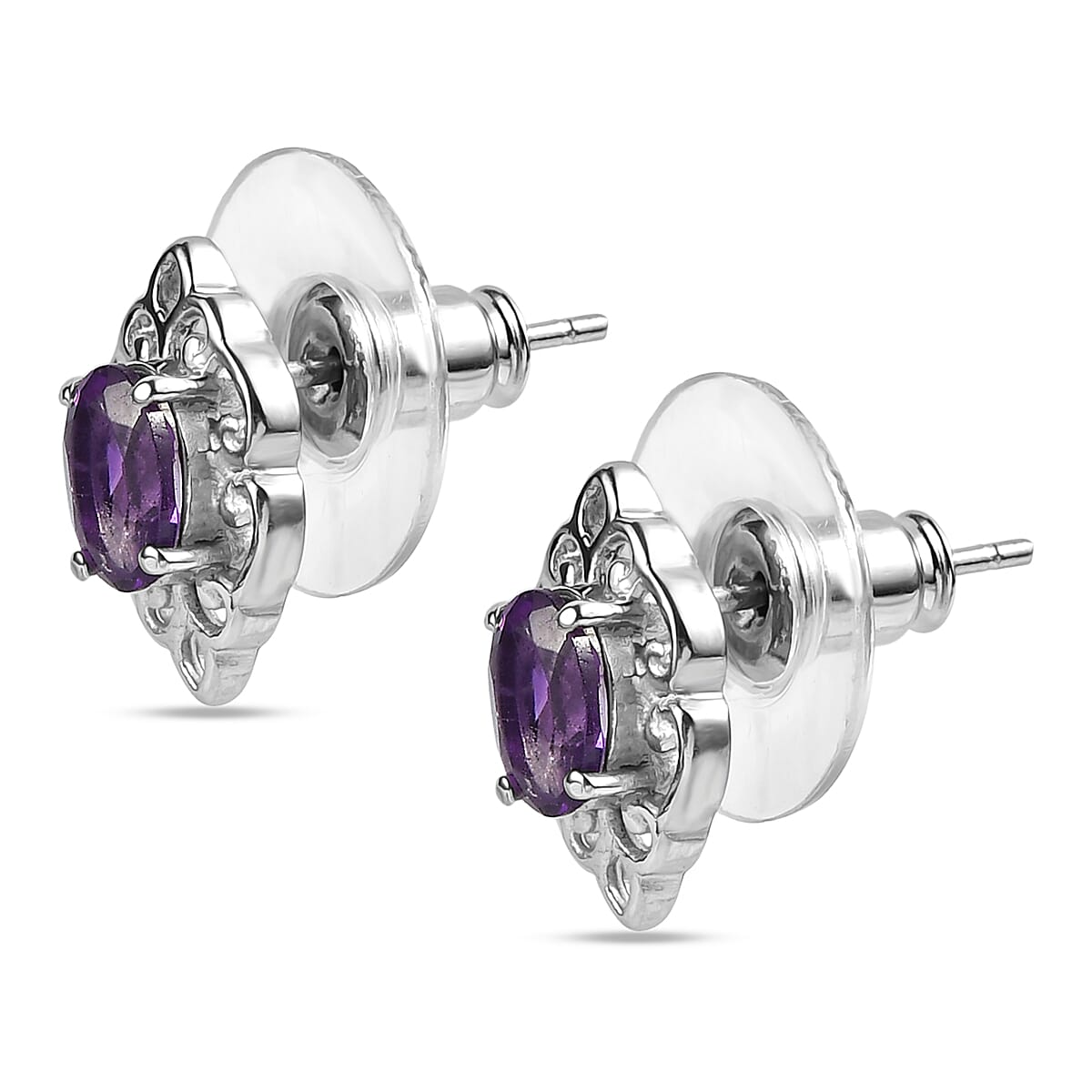 EverTrue African Amethyst 3.15 ctw Earrings and Pendant Necklace (20 Inches) in Stainless Steel image number 7