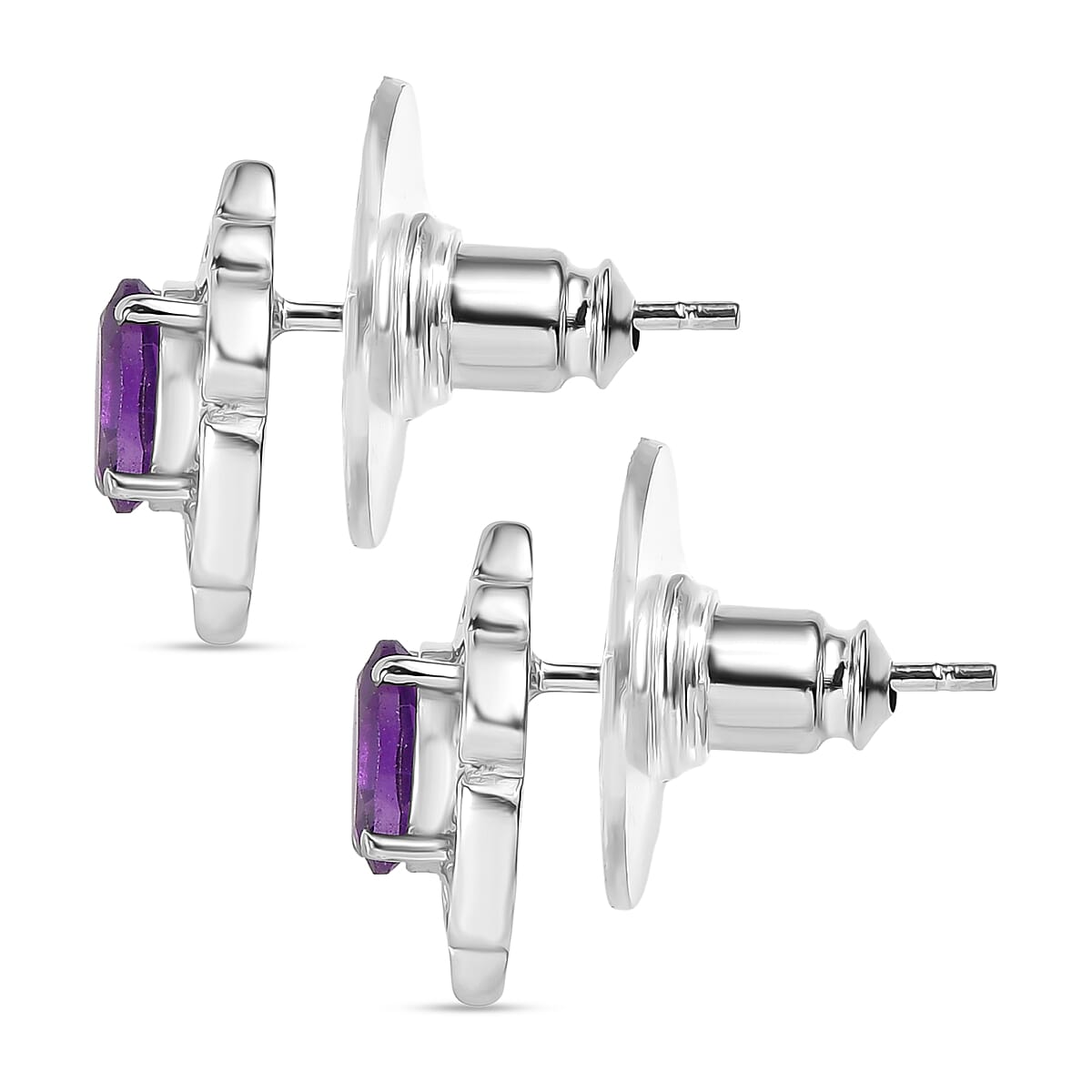 EverTrue African Amethyst 3.15 ctw Earrings and Pendant Necklace (20 Inches) in Stainless Steel image number 8