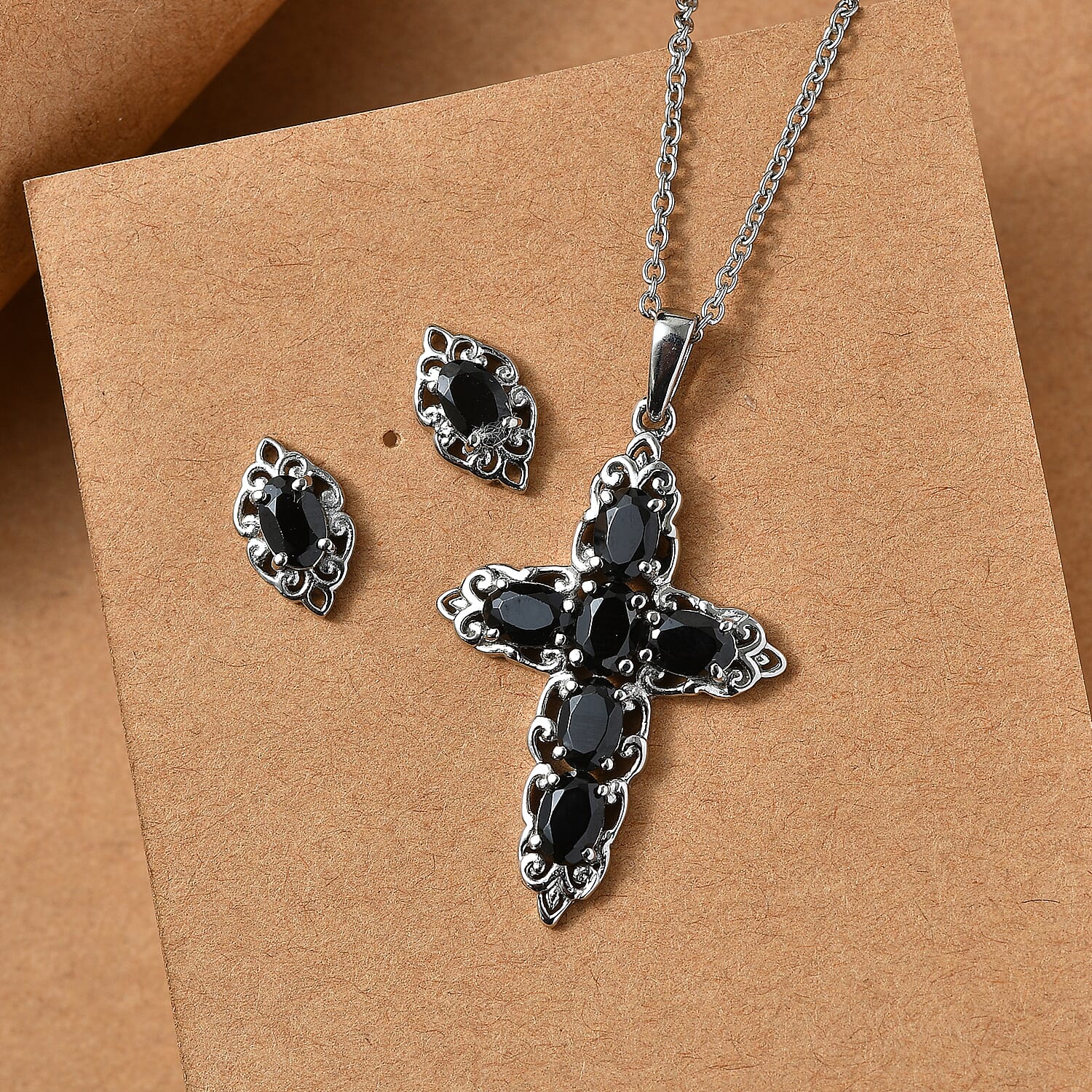 EverTrue Sky Blue Topaz Earrings and Cross Pendant Necklace (20 Inches) in Stainless Steel 4.70 ctw