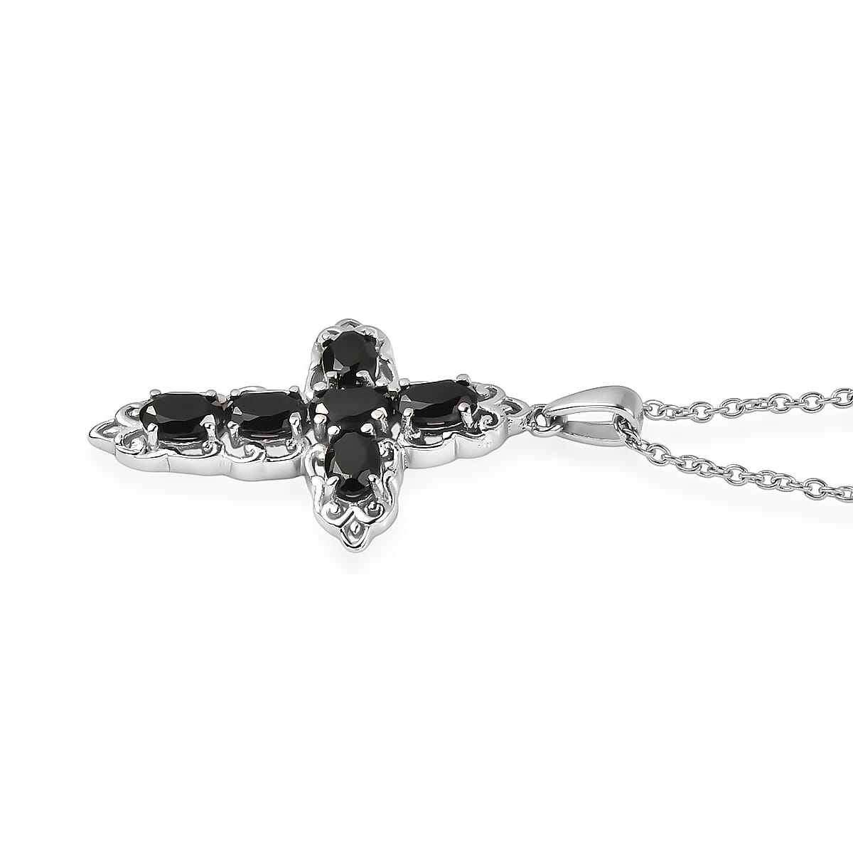 EverTrue Thai Black Spinel 4.90 ctw Earrings and Cross Pendant Necklace 20 Inches in Stainless Steel image number 4