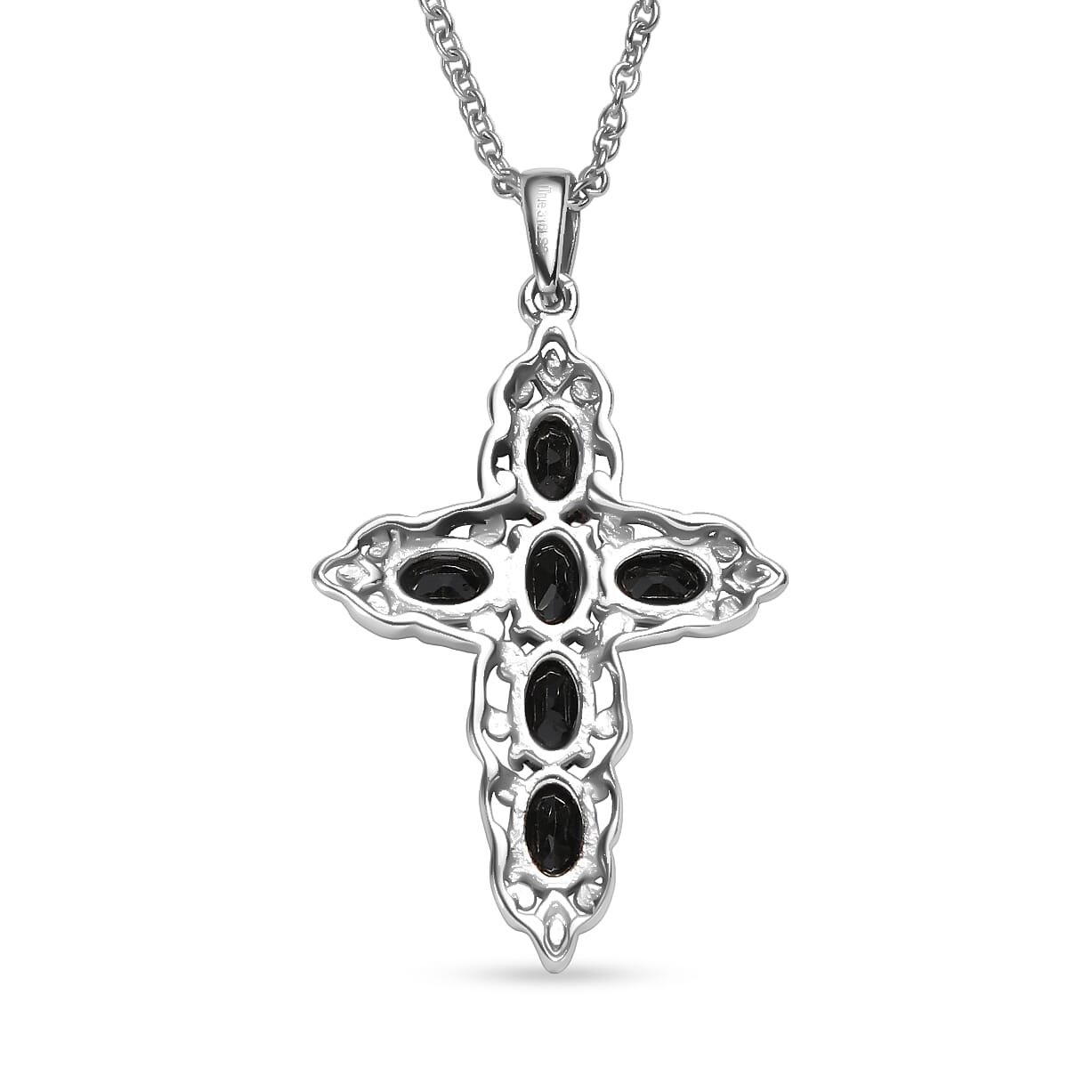 EverTrue Thai Black Spinel 4.90 ctw Earrings and Cross Pendant Necklace 20 Inches in Stainless Steel image number 5