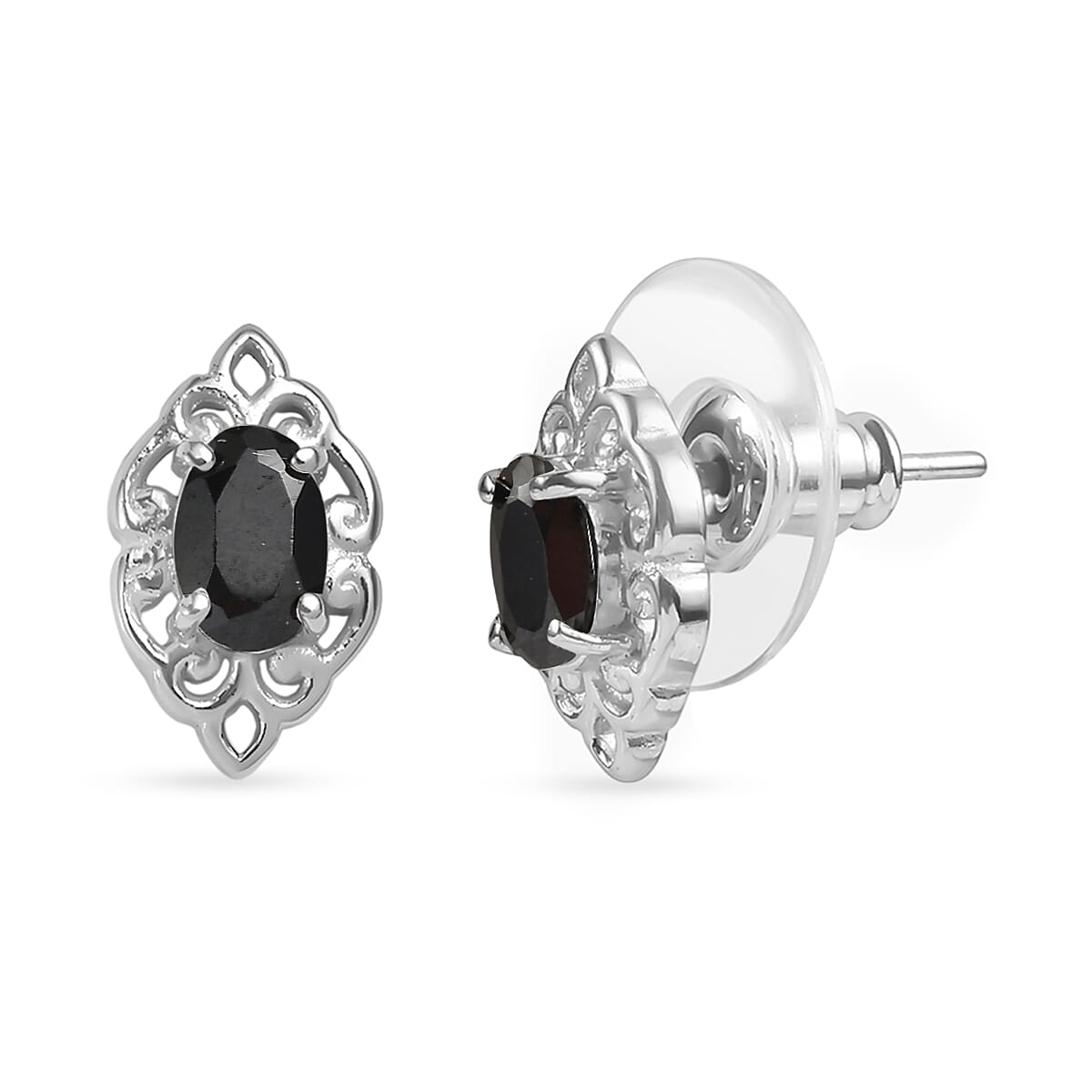 EverTrue Thai Black Spinel 4.90 ctw Earrings and Cross Pendant Necklace 20 Inches in Stainless Steel image number 6