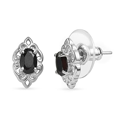 EverTrue Thai Black Spinel 4.90 ctw Earrings and Cross Pendant Necklace 20 Inches in Stainless Steel