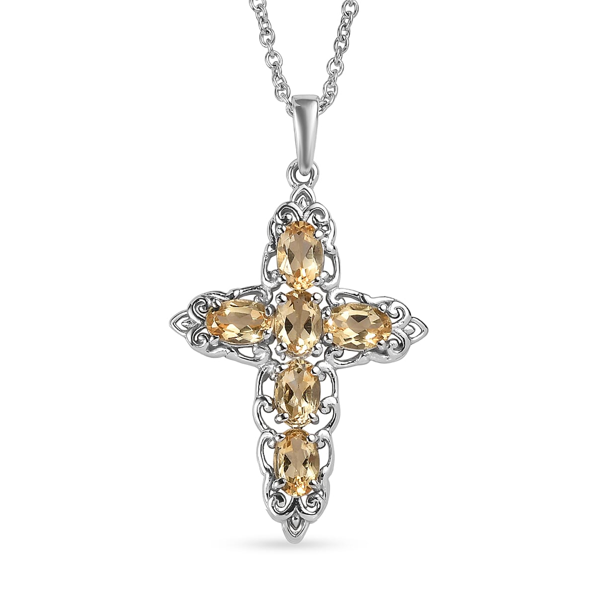 EverTrue Brazilian Citrine 3.25 ctw Earrings and Cross Pendant Necklace 20 Inches in Stainless Steel image number 3