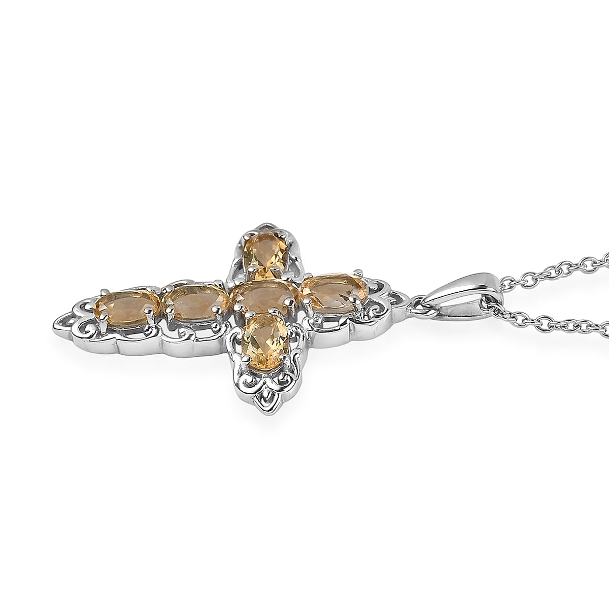 EverTrue Brazilian Citrine 3.25 ctw Earrings and Cross Pendant Necklace 20 Inches in Stainless Steel image number 4