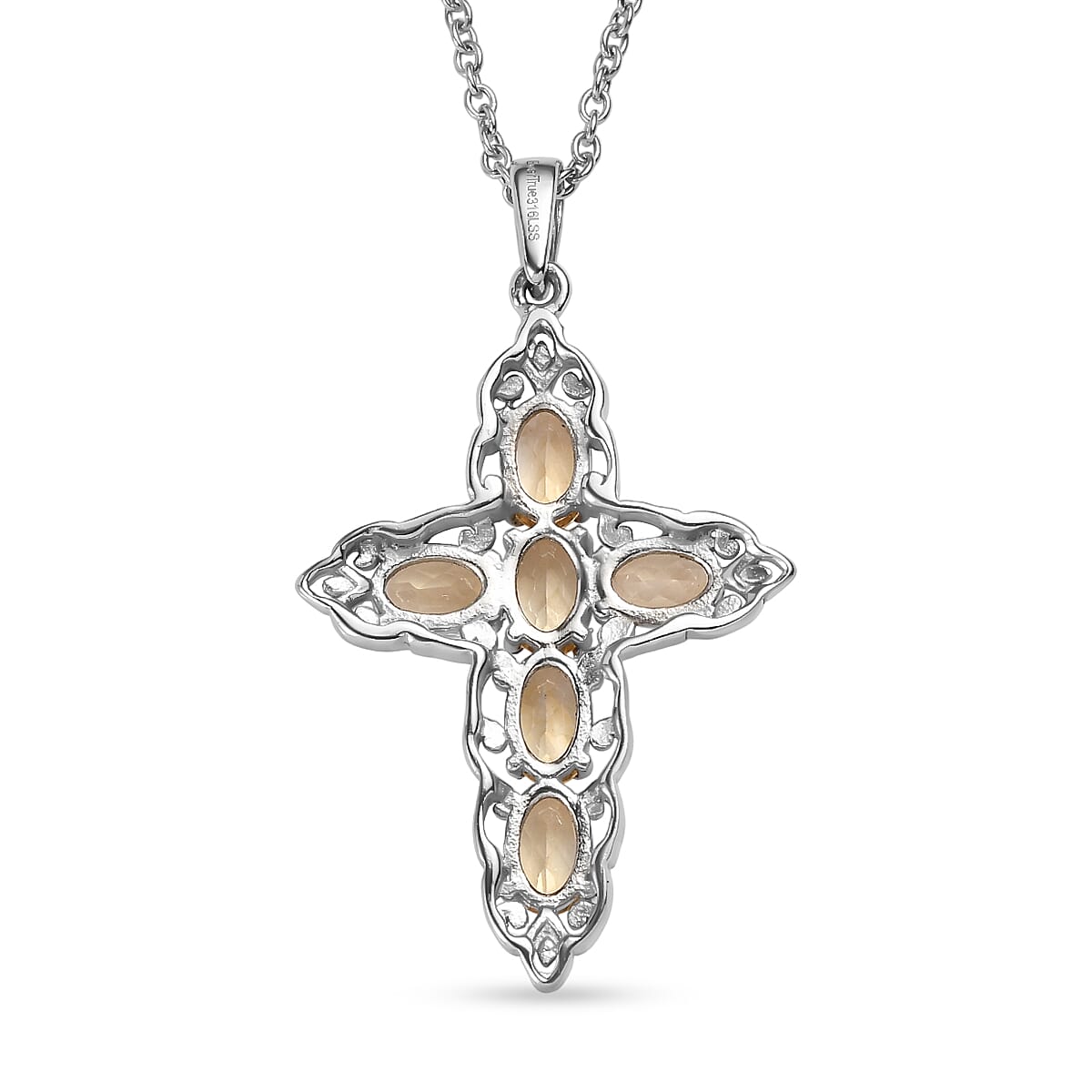 EverTrue Brazilian Citrine 3.25 ctw Earrings and Cross Pendant Necklace 20 Inches in Stainless Steel image number 5