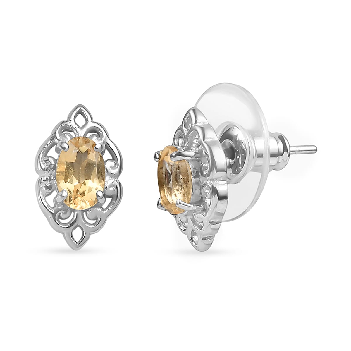 EverTrue Brazilian Citrine 3.25 ctw Earrings and Cross Pendant Necklace 20 Inches in Stainless Steel image number 6