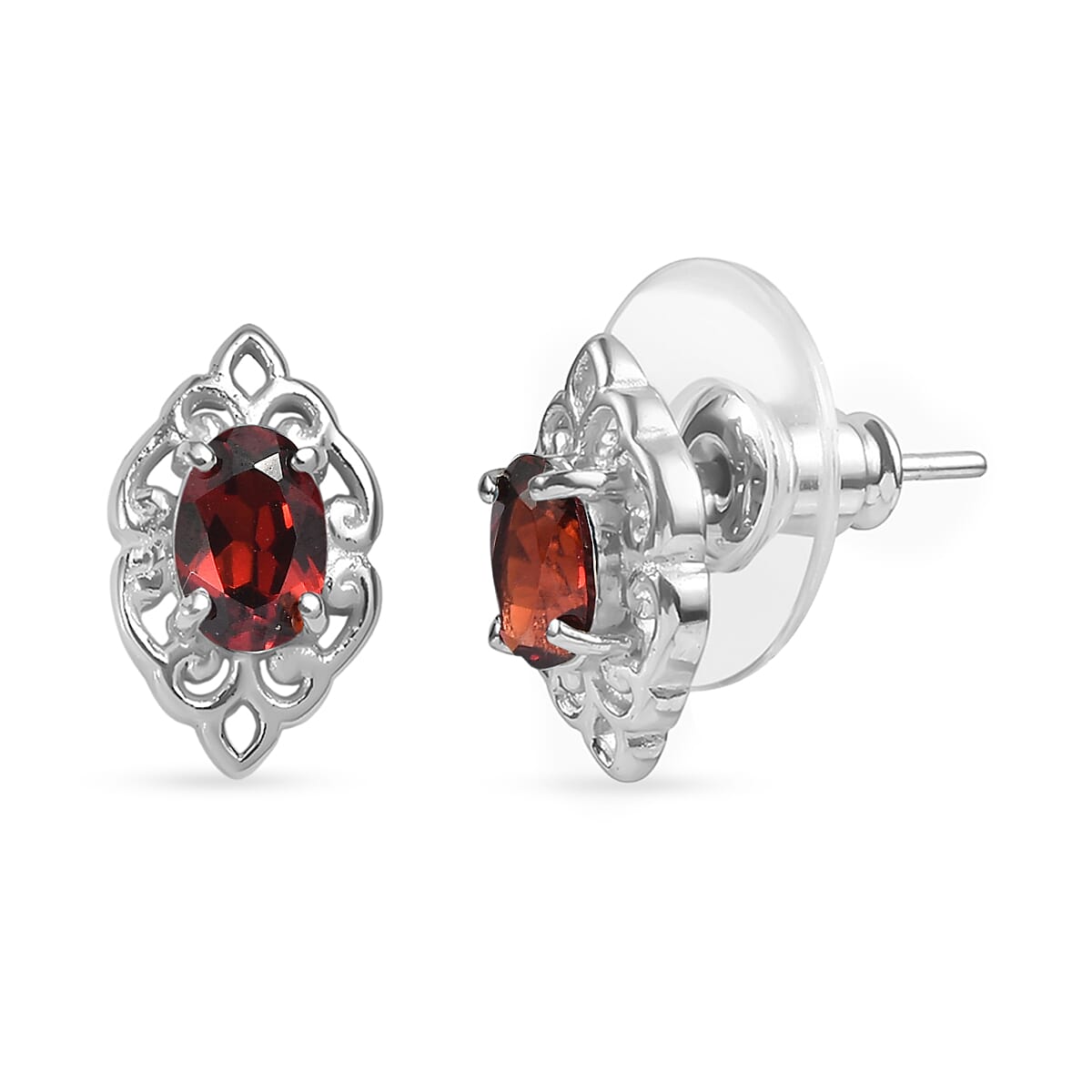 EverTrue Mozambique Garnet 4.60 ctw Earrings and Cross Pendant Necklace 20 Inches in Stainless Steel image number 6
