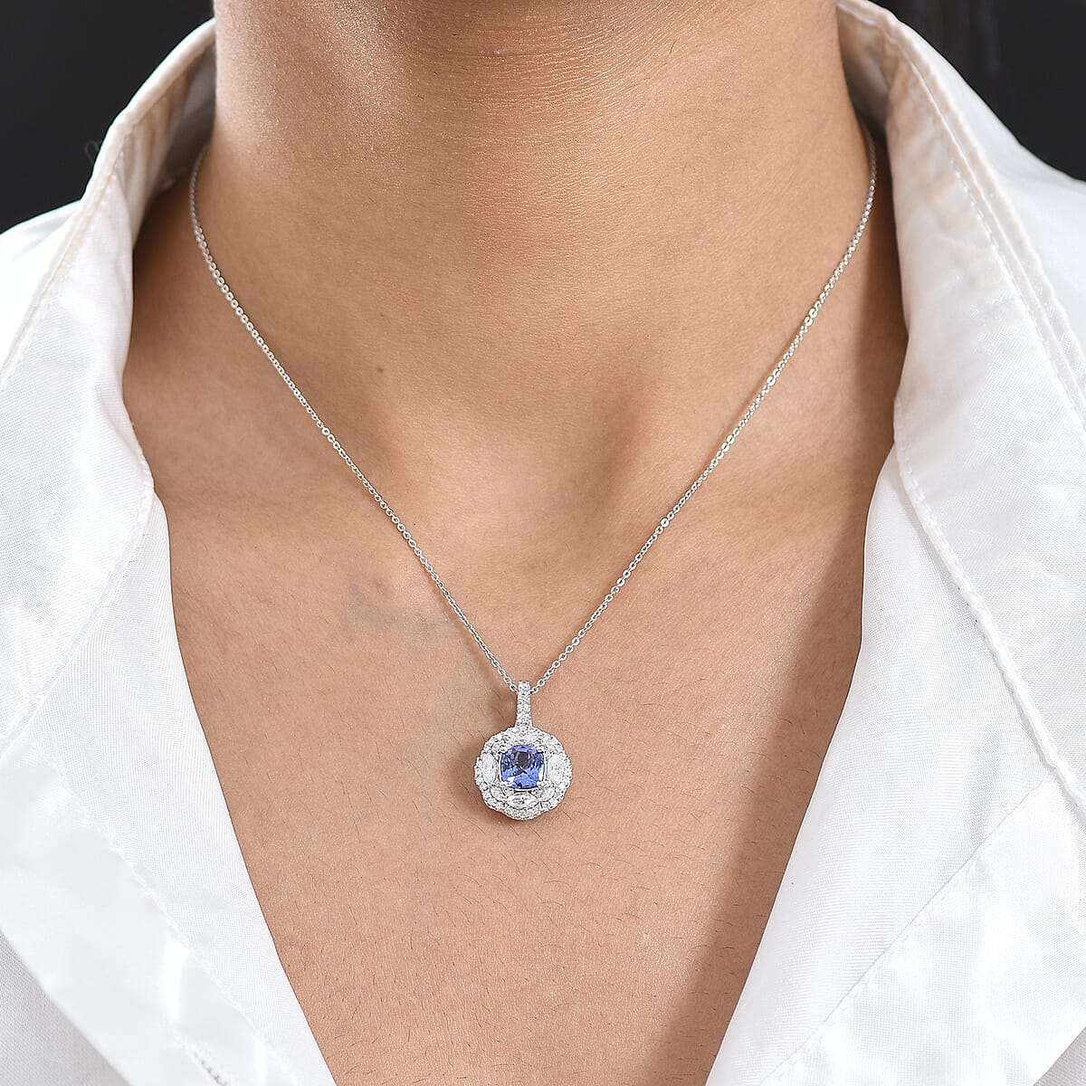 D'Joy Tanzanite and Moissanite 2.90 ctw Pendant Necklace in Rhodium Over Sterling Silver 20 Inches  image number 2