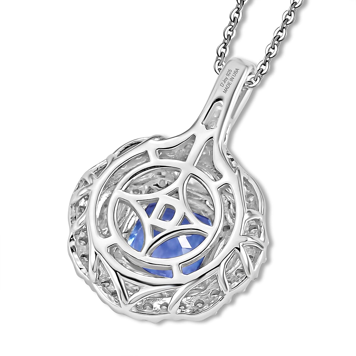 Certified & Appraised D'Joy Tanzanite and Moissanite 2.90 ctw Pendant Necklace in Rhodium Over Sterling Silver 20 Inches