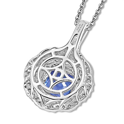 Certified & Appraised D'Joy Tanzanite and Moissanite 2.90 ctw Pendant Necklace in Rhodium Over Sterling Silver 20 Inches