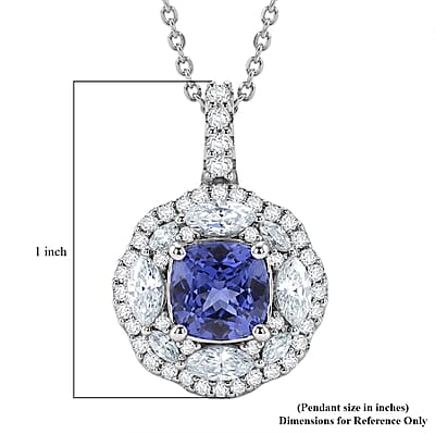 Certified & Appraised D'Joy Tanzanite and Moissanite 2.90 ctw Pendant Necklace in Rhodium Over Sterling Silver 20 Inches