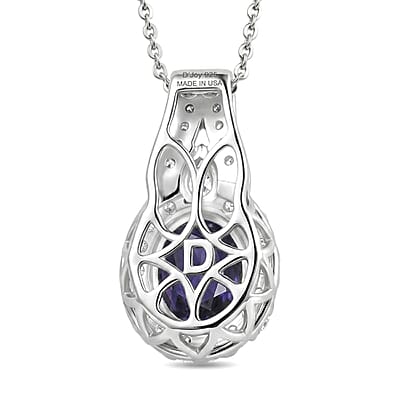 Certified & Appraised  D'Joy Premium Catalina Iolite and Moissanite 2.00 ctw Pendant Necklace in Rhodium Over Sterling Silver 20 Inches