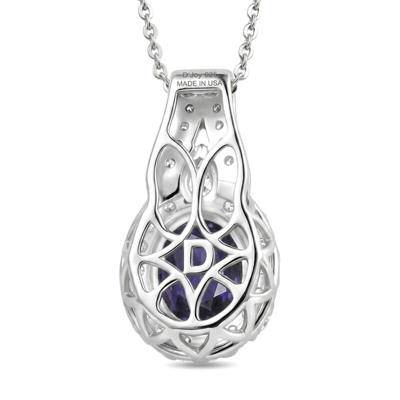 Certified & Appraised  D'Joy Premium Catalina Iolite and Moissanite 2.00 ctw Pendant Necklace in Rhodium Over Sterling Silver 20 Inches