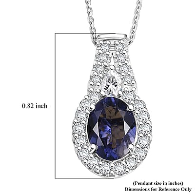 Certified & Appraised  D'Joy Premium Catalina Iolite and Moissanite 2.00 ctw Pendant Necklace in Rhodium Over Sterling Silver 20 Inches