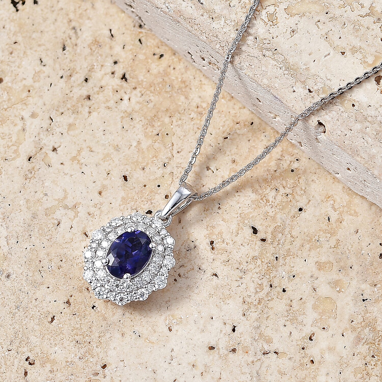 Pendant with Torn Chain 19DC (Size 20) in Rhodium Over Sterling Silver 2.20 ctw