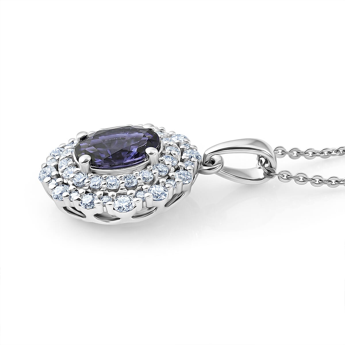 Pendant with Torn Chain 19DC (Size 20) in Rhodium Over Sterling Silver 2.20 ctw