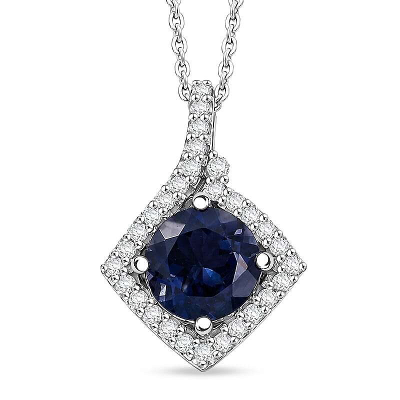 D'Joy Premium Catalina Iolite and Moissanite 1.80 ctw Pendant Necklace in Rhodium Over Sterling Silver 20 Inches