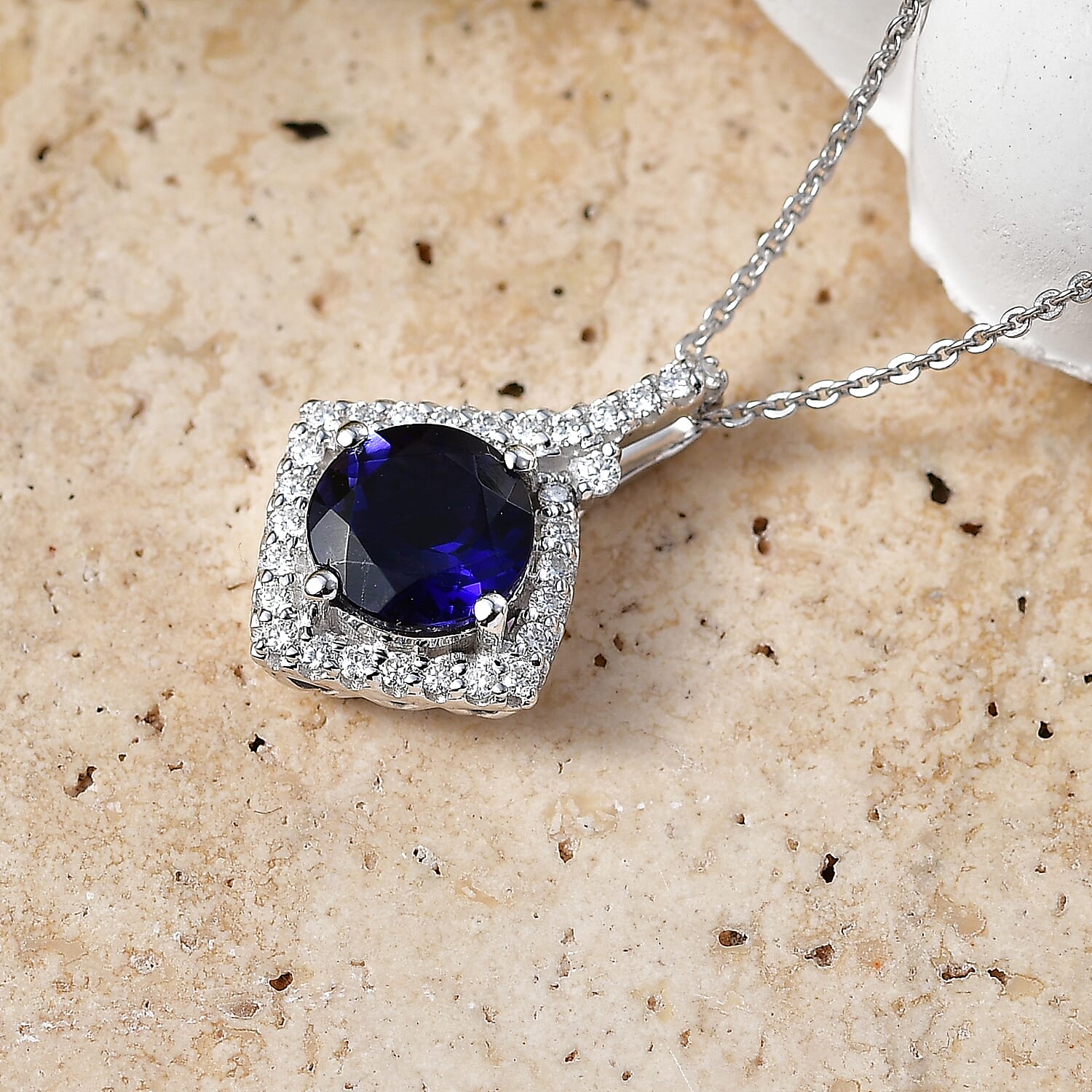 D'Joy Premium Catalina Iolite and Moissanite 1.80 ctw Pendant Necklace in Rhodium Over Sterling Silver 20 Inches