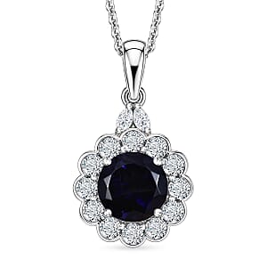 D'Joy Premium Catalina Iolite and Moissanite 1.50 ctw Pendant Necklace in Rhodium Over Sterling Silver 20 Inches 