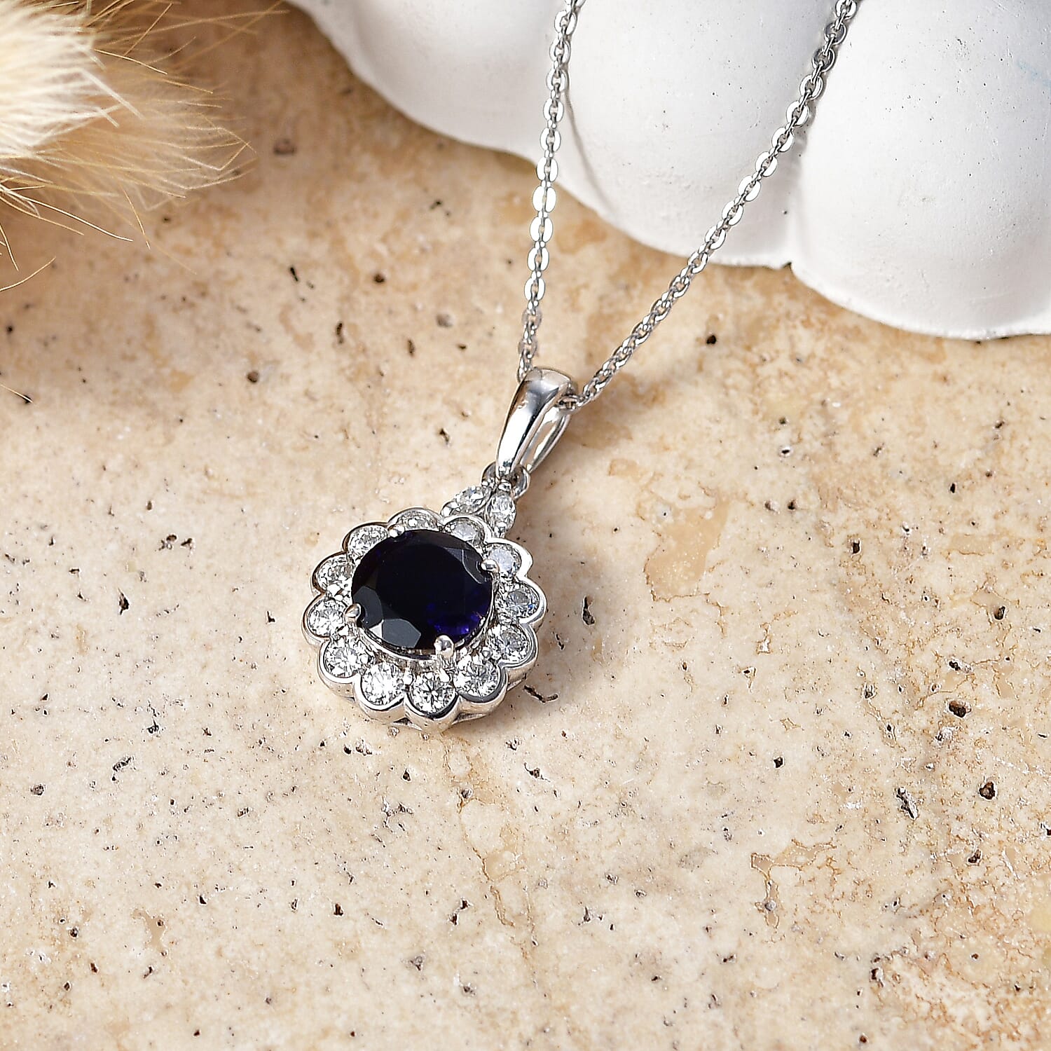 D'Joy Premium Catalina Iolite and Moissanite 1.50 ctw Pendant Necklace in Rhodium Over Sterling Silver 20 Inches