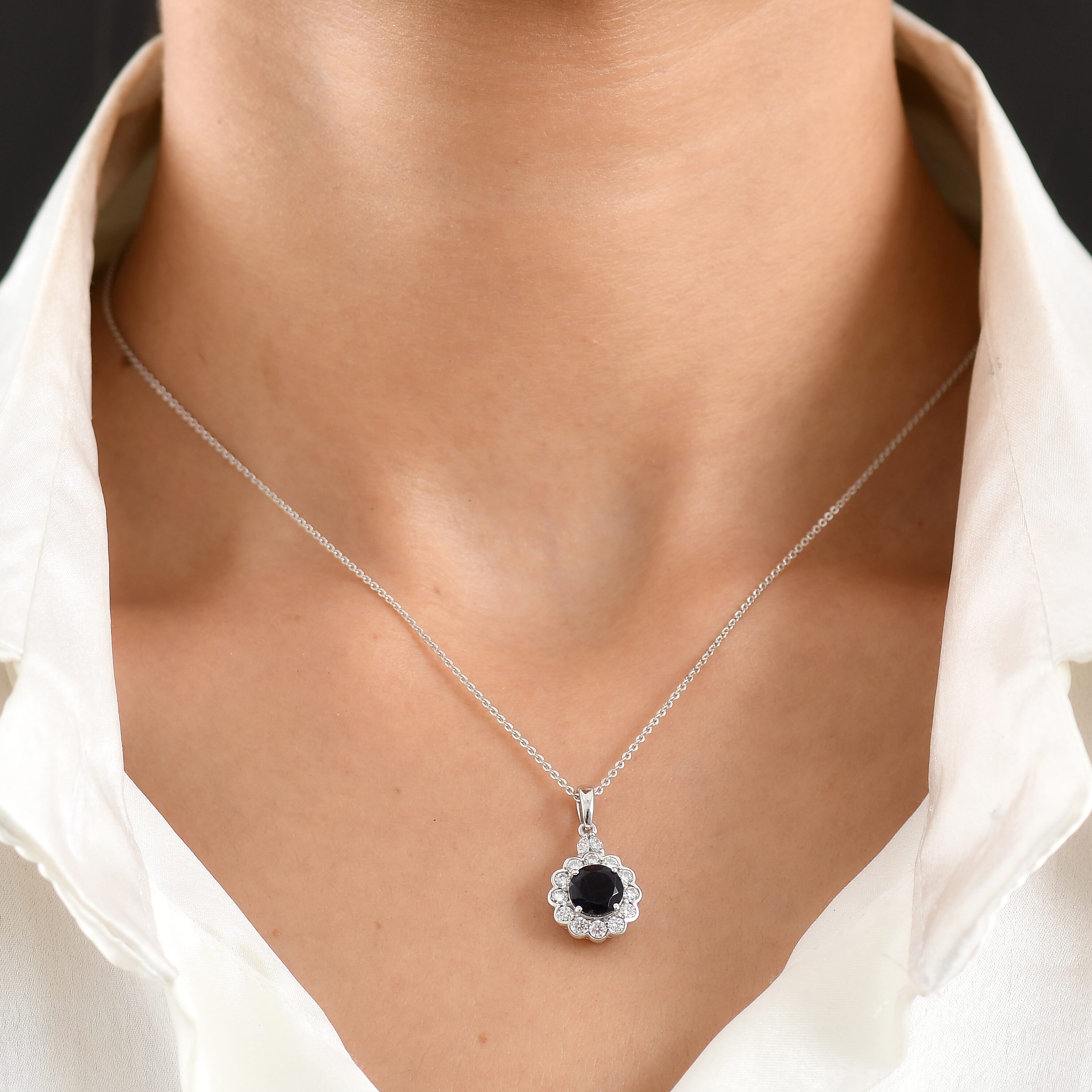 D'Joy Premium Catalina Iolite and Moissanite 1.50 ctw Pendant Necklace in Rhodium Over Sterling Silver 20 Inches