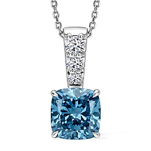 Luxuriant Lab Grown Blue Diamond (IR) and Lab Grown Diamond VS 3.00 ctw Pendant Necklace in Rhodium Over Sterling Silver 20 Inches 