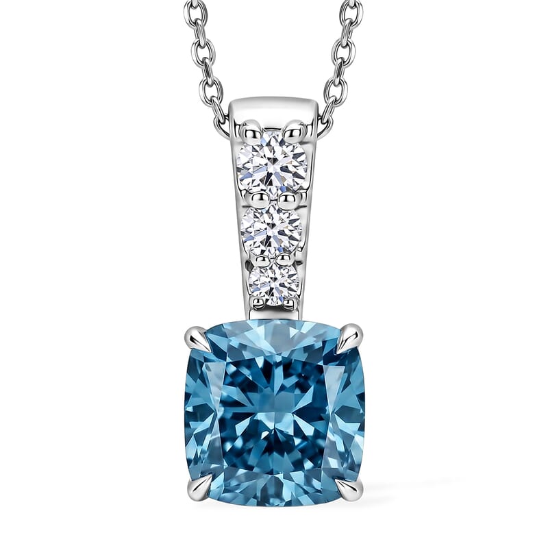 Luxuriant Lab Grown Blue Diamond (IR) and Lab Grown Diamond VS 3.00 ctw Pendant Necklace in Rhodium Over Sterling Silver 20 Inches