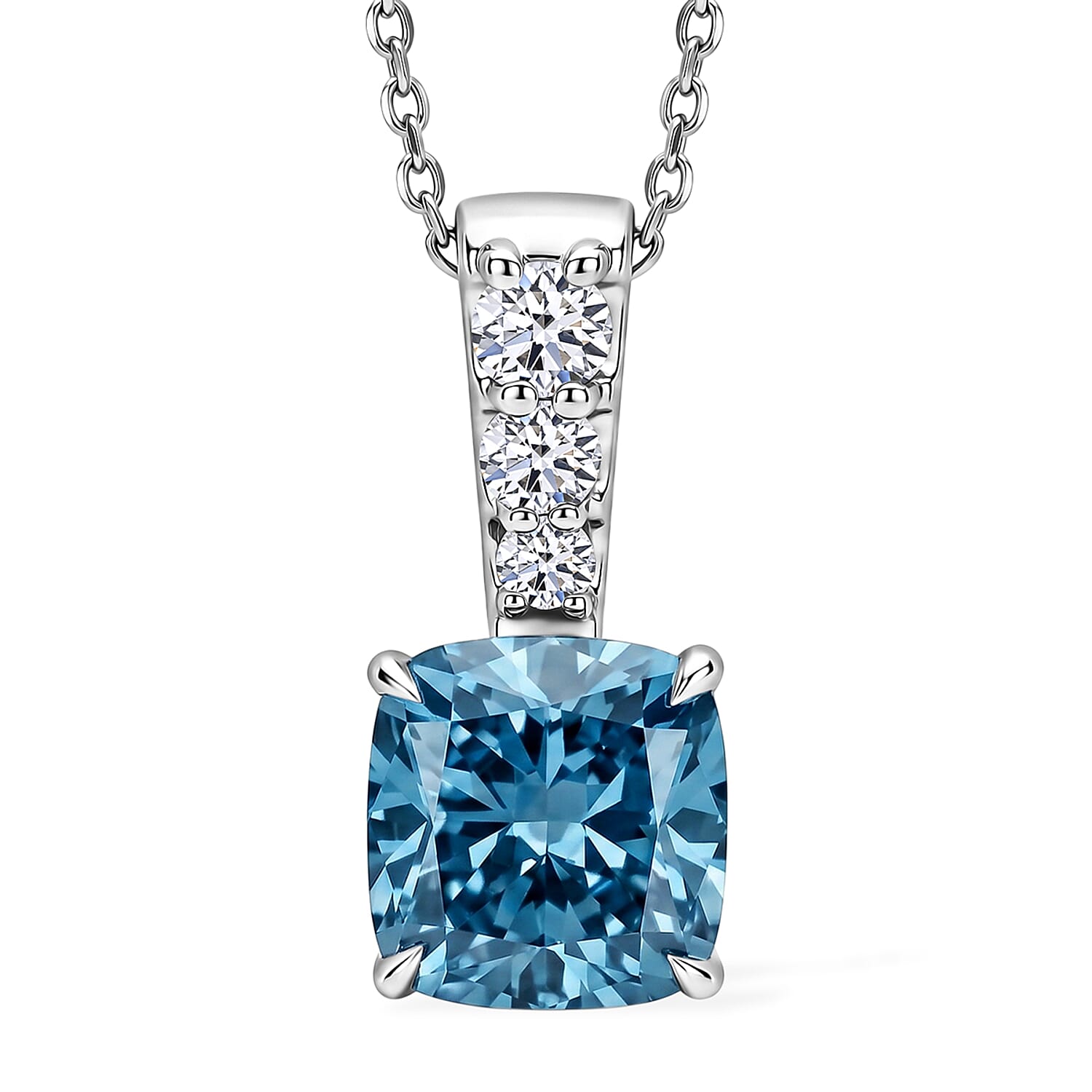 Luxuriant Lab Grown Blue Diamond (IR) and Lab Grown Diamond VS 3.00 ctw Pendant Necklace in Rhodium Over Sterling Silver 20 Inch