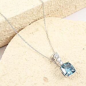 Luxuriant Lab Grown Blue Diamond (IR) and Lab Grown Diamond VS 3.00 ctw Pendant Necklace in Rhodium Over Sterling Silver 20 Inches 