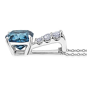 Luxuriant Lab Grown Blue Diamond (IR) and Lab Grown Diamond VS 3.00 ctw Pendant Necklace in Rhodium Over Sterling Silver 20 Inches 